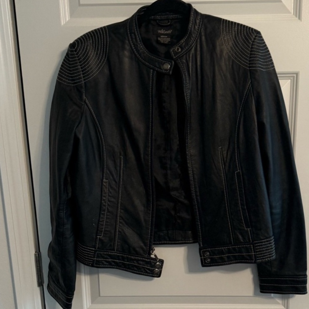 Black Leather Jacket with Stitch Detailing